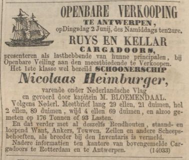 De bezeilde welbezeild schoonerschip Nicolaas Heimburger te koop